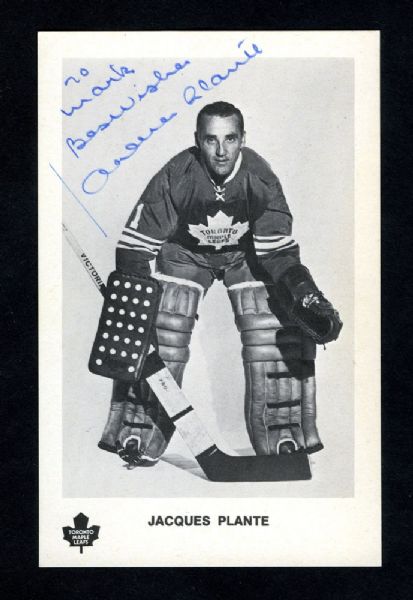 Deceased HOFer Jacques Plante Signed Toronto Maple Leafs Postcard