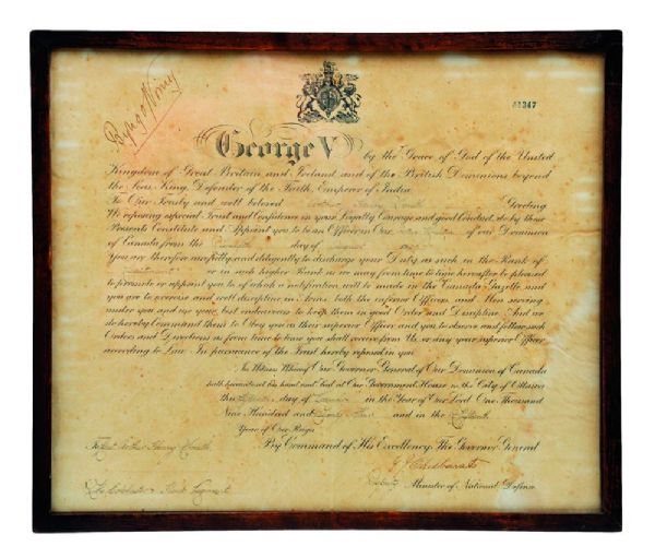 1923 Lord Byng of Vimy Signed Dominion of Canada Military Appointment Manuscript