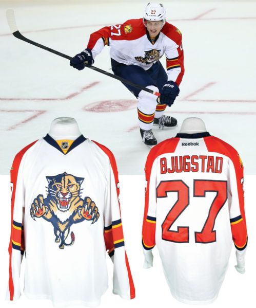 Nick Bjustads 2014-15 Florida Panthers Game-Worn Jersey with Team LOA <br>- Team Repairs! - Photo-Matched!