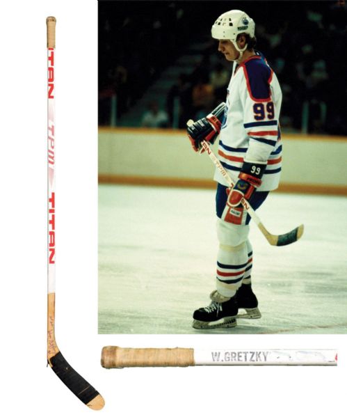 Wayne Gretzkys 1982-83 Edmonton Oilers Signed Titan Game-Used Stick with LOA <br>- From Shawn Chaulk Collection