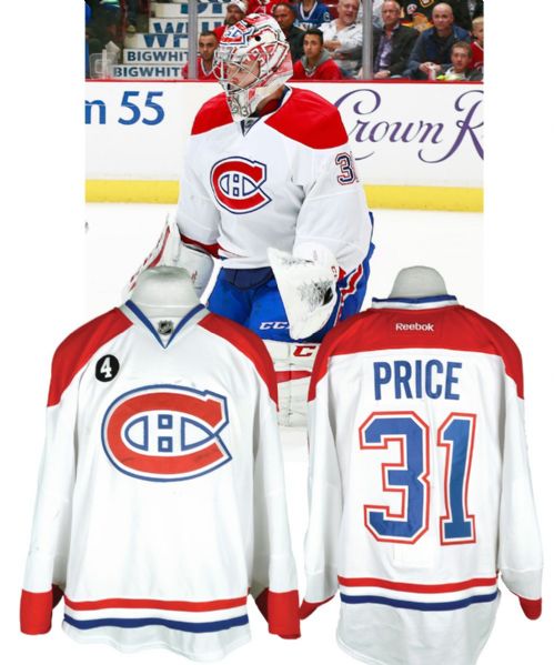 Carey Prices 2014-15 Montreal Canadiens Game-Worn Jersey with Team LOA <br>- Beliveau Memorial Patch! - Photo-Matched!