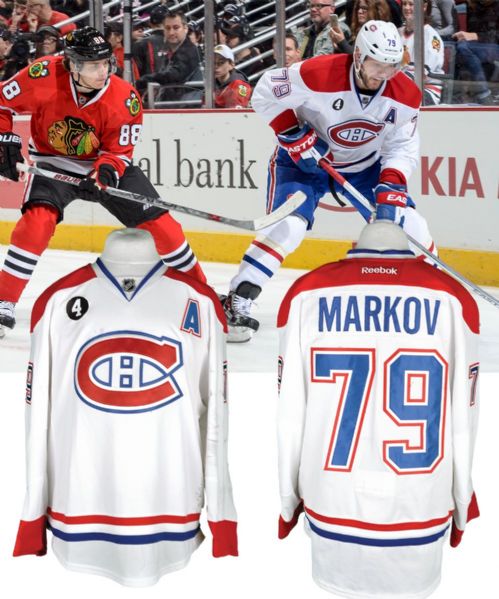 Andrei Markovs 2014-15 Montreal Canadiens Game-Worn Alternate Captains Jersey <br>with Team LOA - Beliveau Memorial Patch! - Photo-Matched!