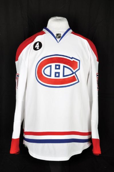 Manny Malhotras 2014-15 Montreal Canadiens Game-Worn Jersey with Team LOA <br>- Beliveau Memorial Patch! - Photo-Matched!