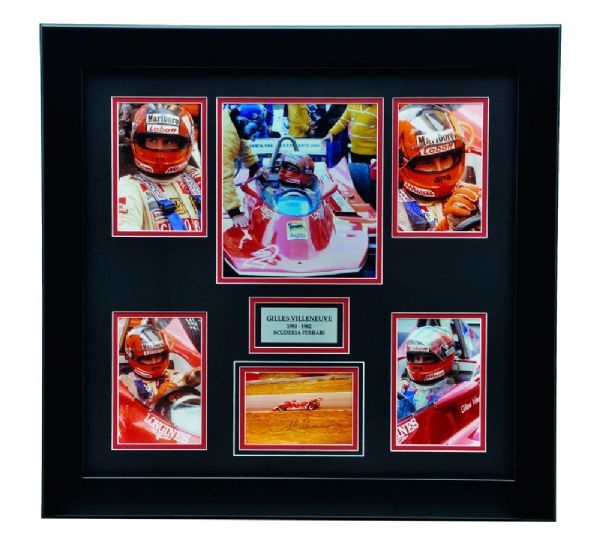 Ferrari Formula One Racing Legend Gilles Villeneuve Signed Framed Montage <br>(22 1/2" x 23 1/2")