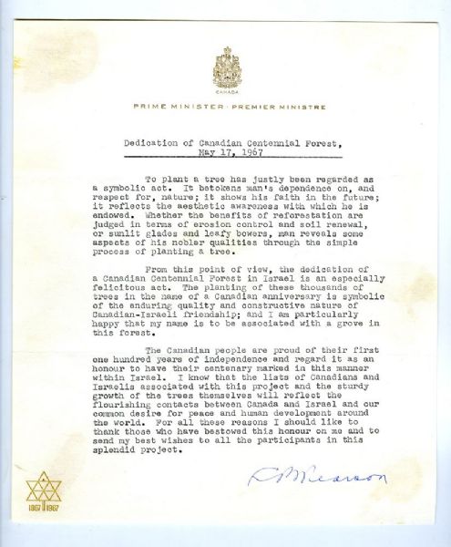 Lester Pearson, Canadian Prime Minister, Signed Speech