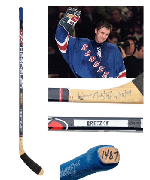 Wayne Gretzkys April 18th 1999 New York Rangers Hespeler Signed Game-Used Stick <br>- Used in His Last Rangers/NHL Game! - From Shawn Chaulk Collection