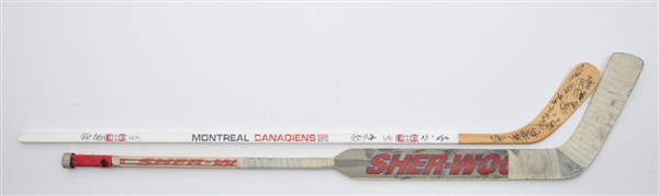 Jaroslav Halaks Late-2000s Montreal Canadiens Sher-Wood Game-Used Stick and 2009-10 Montreal Canadiens Team-Signed Stick