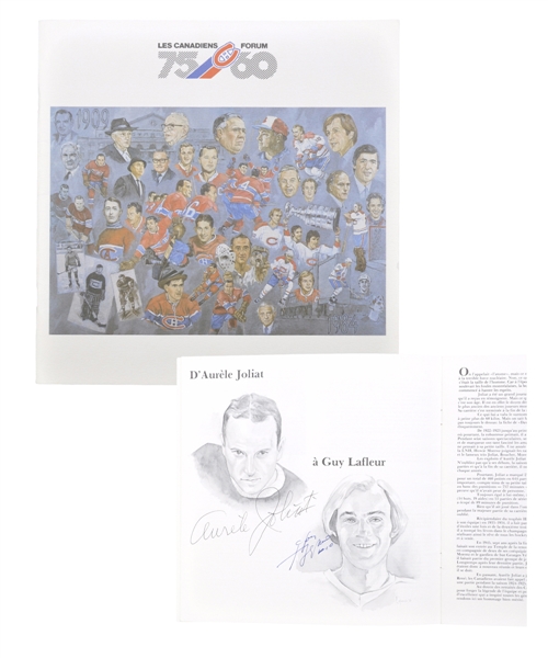Montreal Canadiens 75th Anniversary Dream Team Program Signed by Joliat, Plante, Harvey, Blake, Maurice Richard and Others
