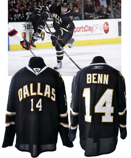 Jamie Benns 2010-11 Dallas Stars Game-Worn Jersey with Team LOA <br>- Team Repairs! - Photo-Matched!