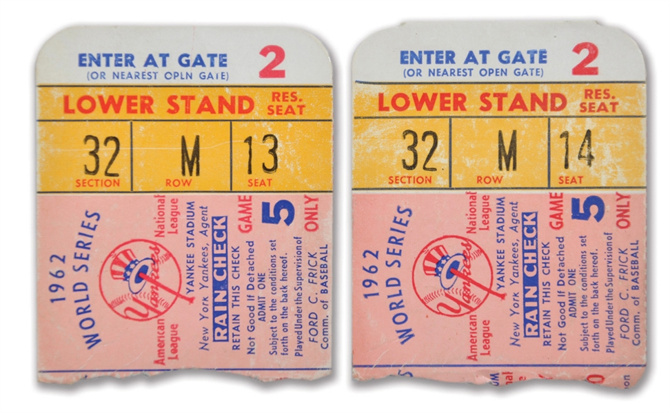 1962 Yankee Stadium World Series Game 5 Ticket Stubs (2) - Yankees vs Giants