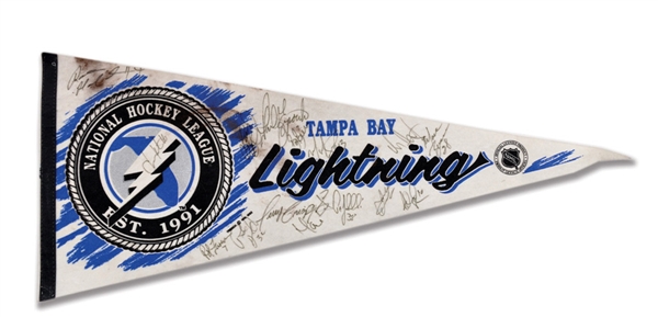 Tampa Bay Lightning Autograph Collection of 4 with Multi-Signed 1992-93 Photo and Pennant
