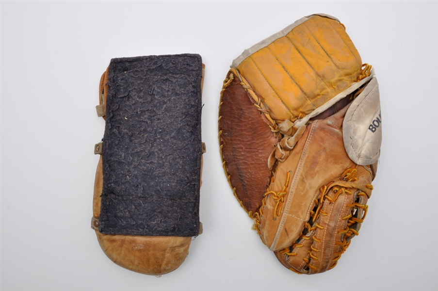 Vintage Bourdon Leather Goalie Glove and WinnWell Leather Blocker