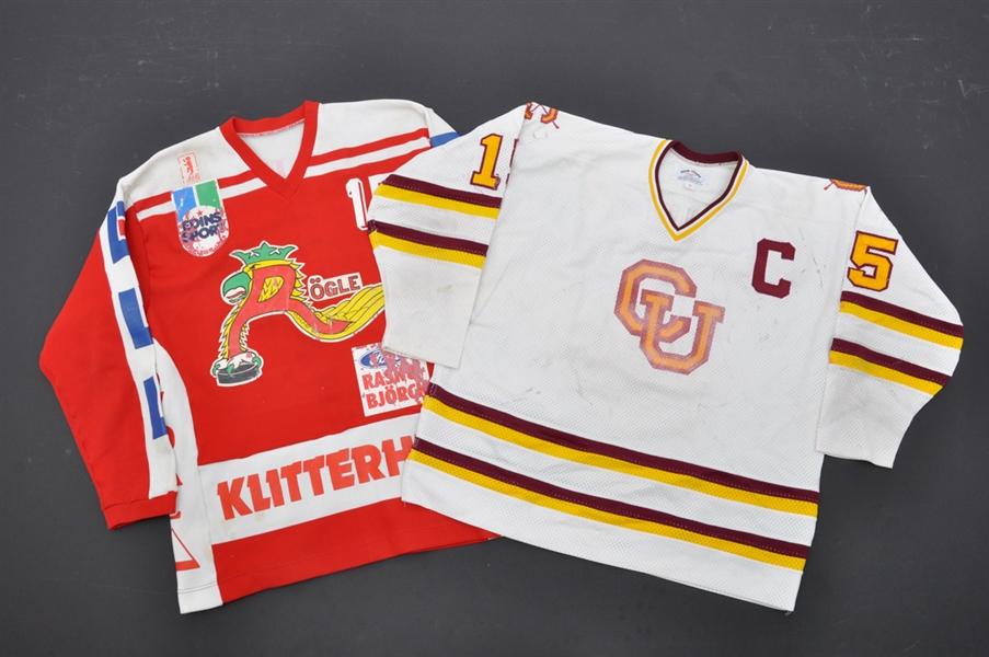 Mike Houles Early-1980s NCAA Colgate University Game-Worn Captains Jersey with Team Repairs and 1983-84 Swedish League Rogle BK Game-Worn Jersey