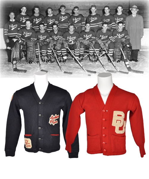 Caril Cirullos 1948-49 WIHL Spokane Flyers Wool Cardigan and Circa 1940s Boston University Terriers Wool Cardigan