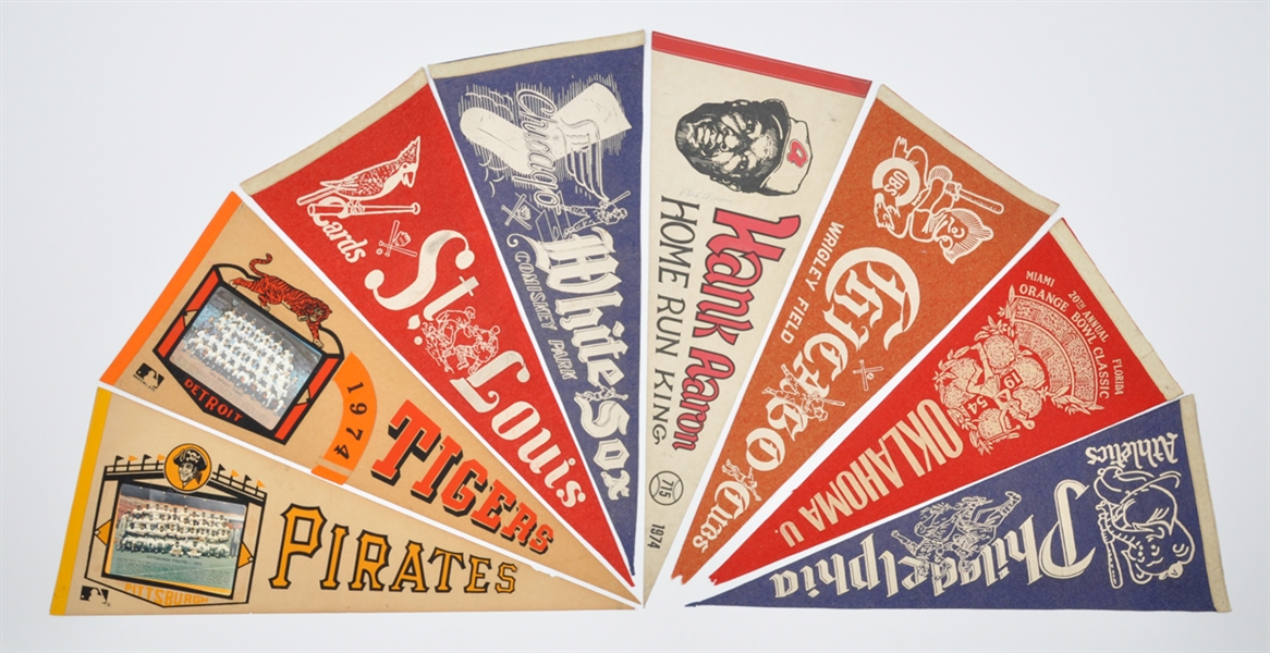 1950s-1970s Baseball (7) and Football (1) Sport Pennant Collection of 7