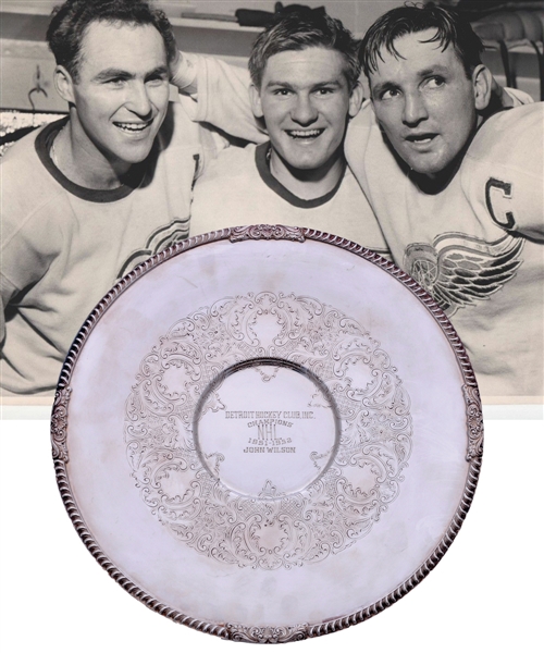 Johnny Wilsons 1951-52 Detroit Red Wings NHL Championship Tray with LOA from Family