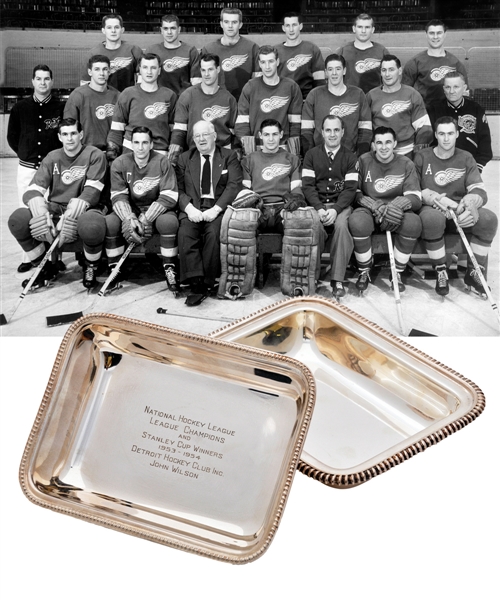 Johnny Wilsons 1953-54 Detroit Red Wings Stanley Cup Championship Serving Dish with LOA from Family