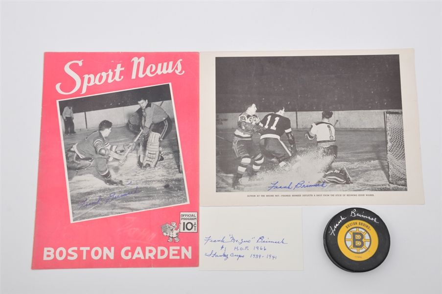 Deceased HOFer Frank Brimsek Boston Bruins Autograph Collection of 4