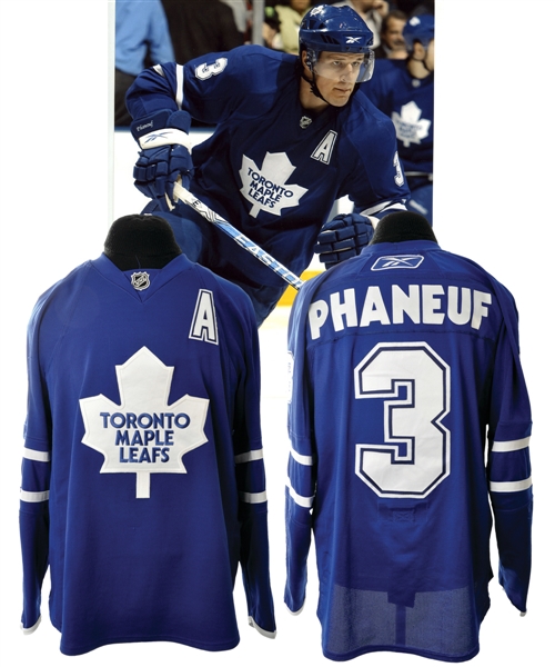 Dion Phaneufs 2009-10 Toronto Maple Leafs Game-Worn Alternate Captains Jersey with Team LOA - Photo-Matched!