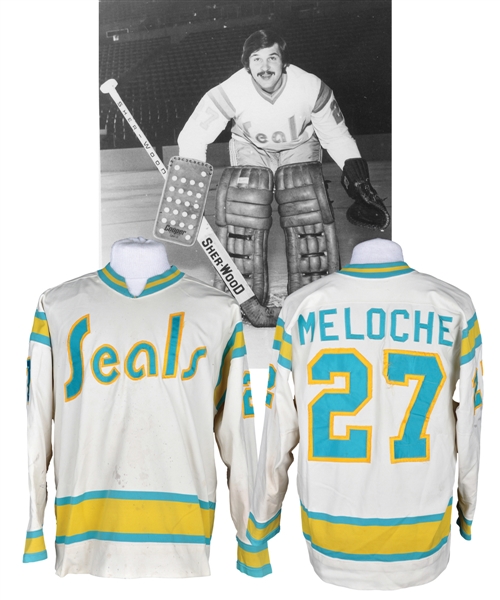 Gilles Meloches 1974-75 California Golden Seals Game-Worn Jersey with LOA - Rare Nameplate!