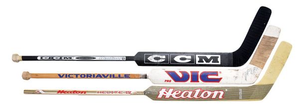 Game-Used/Game-Issued Goalie Stick Collection of 3 with Legace and Dunham