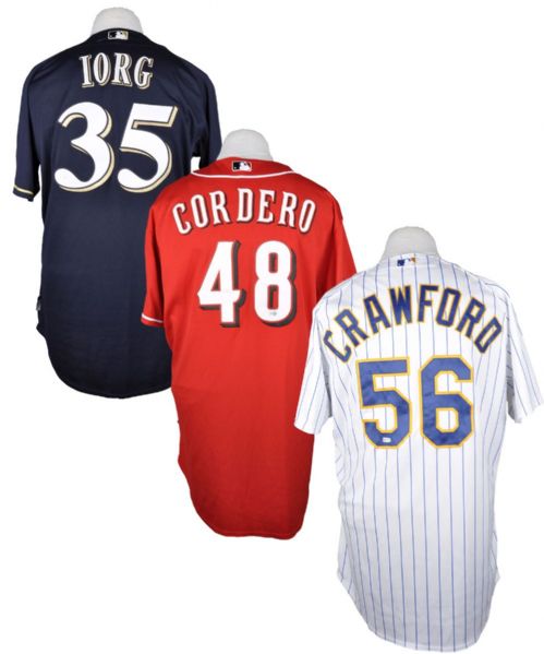 Crawfords and Iorgs 2012 Brewers and Cordero 2011 Reds Game-Worn MLB Jerseys <br>- All MLB Authenticated