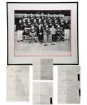 Alex Delvecchios 1956-57 Detroit Red Wings Team-Signed Framed Photo with 9 HOFers