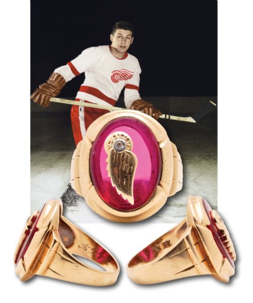 Alex Delvecchios 1956-57 Detroit Red Wings NHL Championship 10K Gold and Diamond Ring