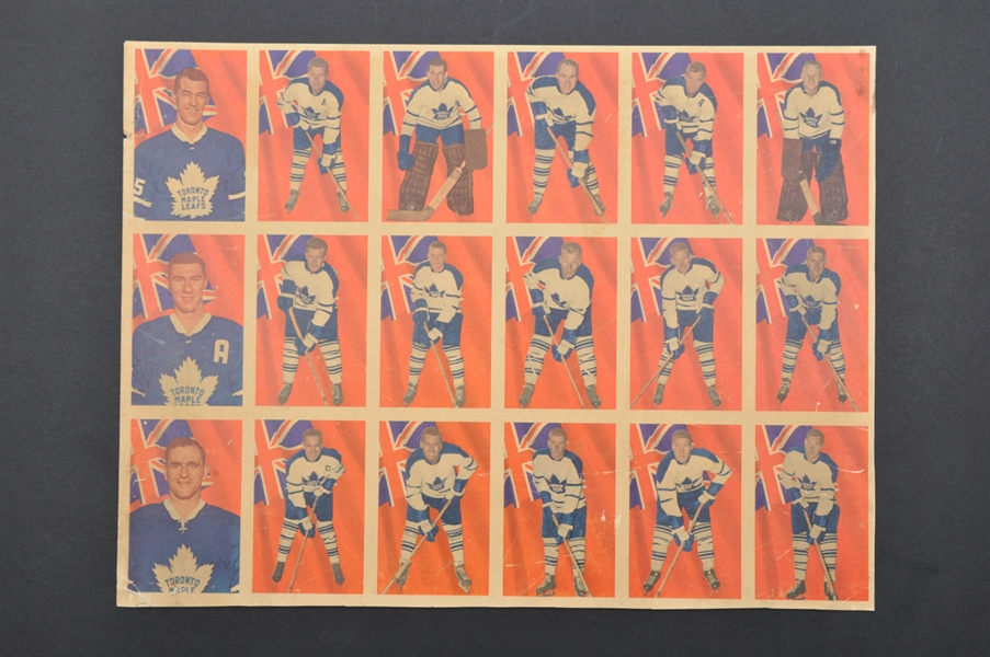 1963-64 Parkhurst Hockey Cards Uncut Panel with 18 Cards - All Toronto Maple Leafs