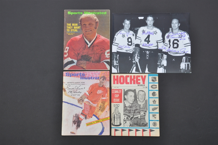 Gordie Howe, Jean Beliveau and Bobby Hull Signed and Multi-Signed Piece Collection of 4