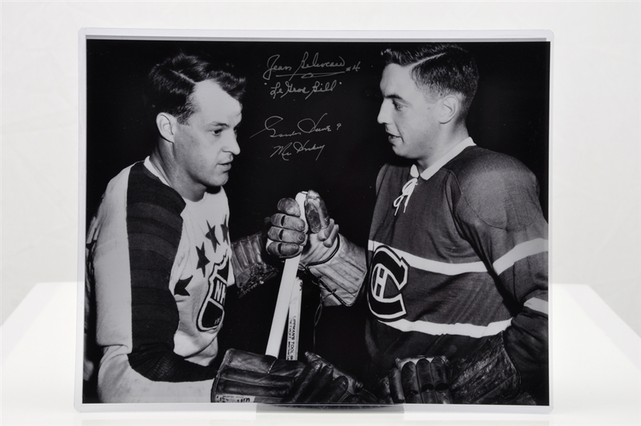 Gordie Howe, Jean Beliveau and Bobby Hull Signed and Multi-Signed Piece Collection of 4 Plus Howe Legends Card