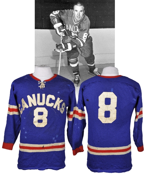 Vancouver Canucks Late-1950s Early-1960s WHL Game-Worn Wool Jersey <br>- 30+ Team Repairs!