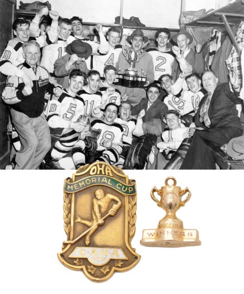Danny Lewickis 1947-48 Port Arthur Bruins OHA Memorial Cup Medal and CCM Memorial Cup Charm