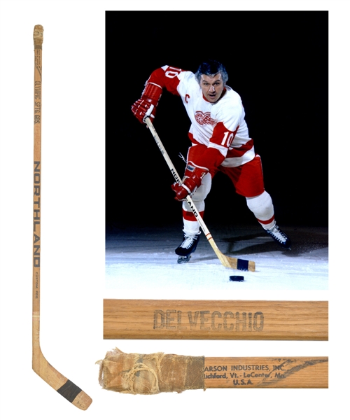 Alex Delvecchios Circa 1972-73 Detroit Red Wings Signed Northland Game-Used Stick