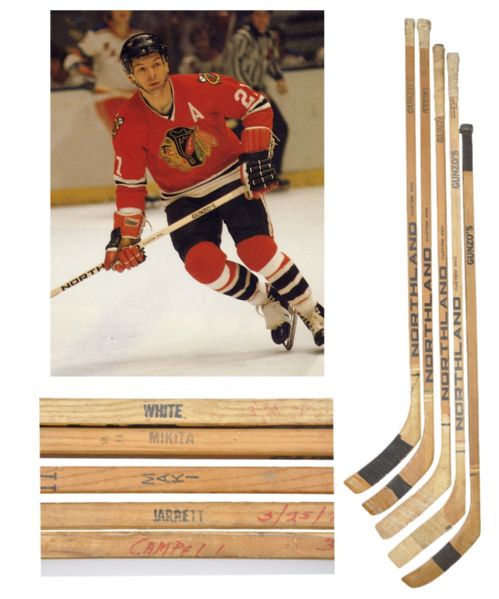 Chicago Black Hawks Early-1970s Game-Used Stick Collection of 5 with Stan Mikita