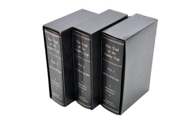 Elmer Lachs "The Trail of the Stanley Cup" Leather-Bound Three-Volume Book Set with His Signed LOA