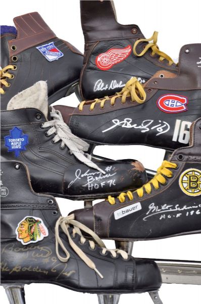 "Original Six" Hall of Famers Signed Hockey Skate Collection of 5