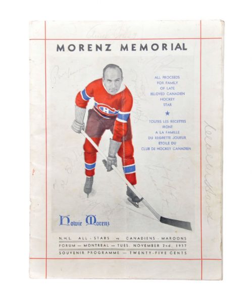 1937 Howie Morenz Memorial Game Program Team-Signed by the Montreal Canadiens, Including Joliat, Blake and Siebert