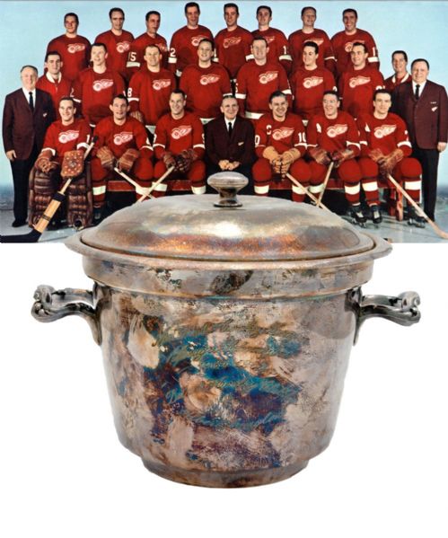 Albert Langlois 1964-65 Detroit Red Wings NHL Champions Silver Ice Bucket and Personalized 1958 All-Star Game Jewellery Box