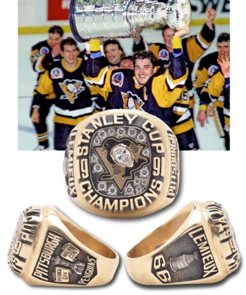 Pittsburgh Penguins 1990-91 Stanley Cup Championship 10K Gold Mario Lemieux Salesmans Sample Ring