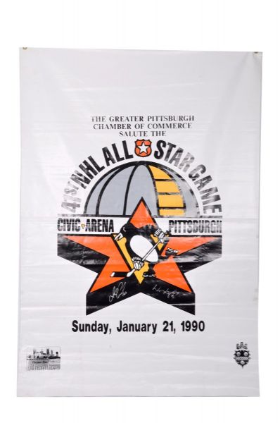 1990 NHL All-Star Game Banner Signed by Mario Lemieux and Wayne Gretzky (48" x 70")