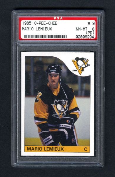 1985-86 O-Pee-Chee #9 HOFer Mario Lemieux RC - Graded PSA 8 (PD)