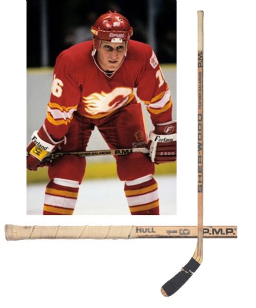 Brett Hulls 1987-88 Calgary Flames Sher-Wood Game-Used Rookie Season Stick 