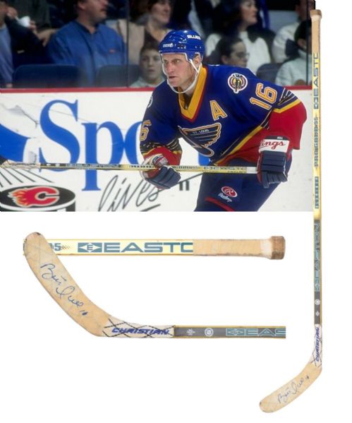Brett Hulls Circa 1995-96 St. Louis Blues Signed Easton Pro Gold Game-Used Stick