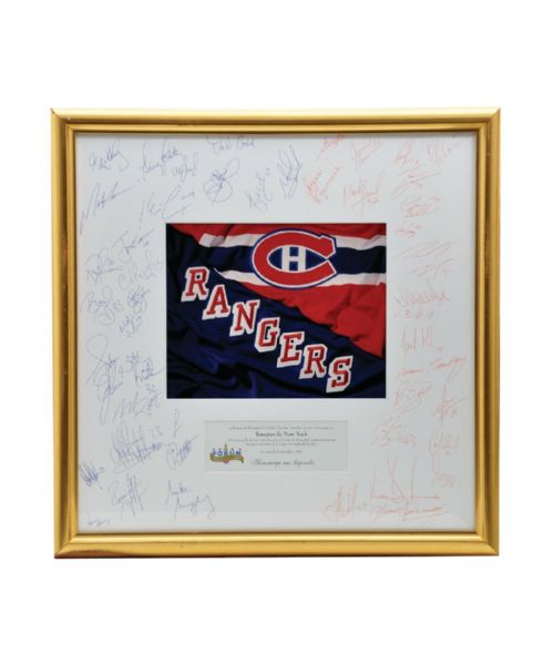 Montreal Canadiens and New York Rangers Team-Signed Framed Display from 1996 Montreal Forum Auction with COA (20" x 20")