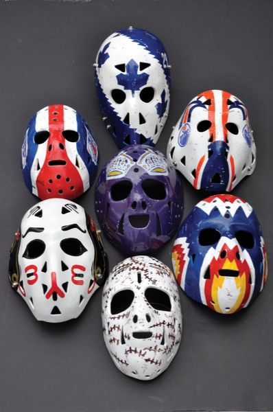 Replica Goalie Mask Collection of 7 with Cheevers, Fuhr, Vachon and Others