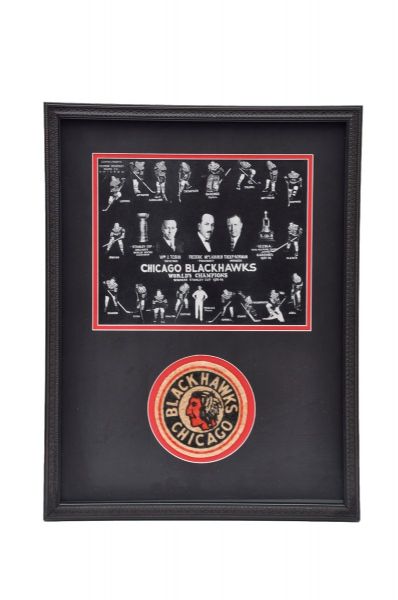 Chicago Black Hawks Framed Display Collection of 4 with Signed and Multi-Signed Ones