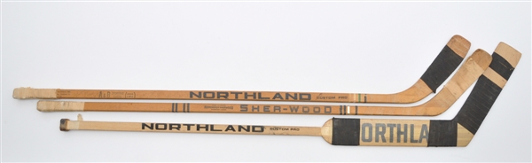 Minnesota North Stars 1970s Cesar Maniago Game-Used Stick Plus Parise and Oliver Game-Used Multi-Signed Sticks