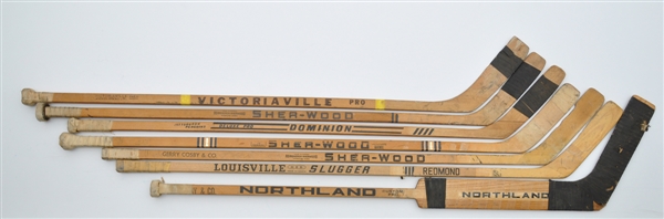 Rangers, Black Hawks, Penguins, Blues and Sabres Early-1970s Game-Used Stick Collection of 7 with Villemure, Hadfield and Unger