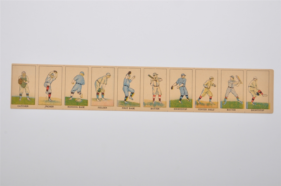 1919 W552 Mayfair Novelty "Baseball Position Drawings" Uncut Strip of 10 Cards